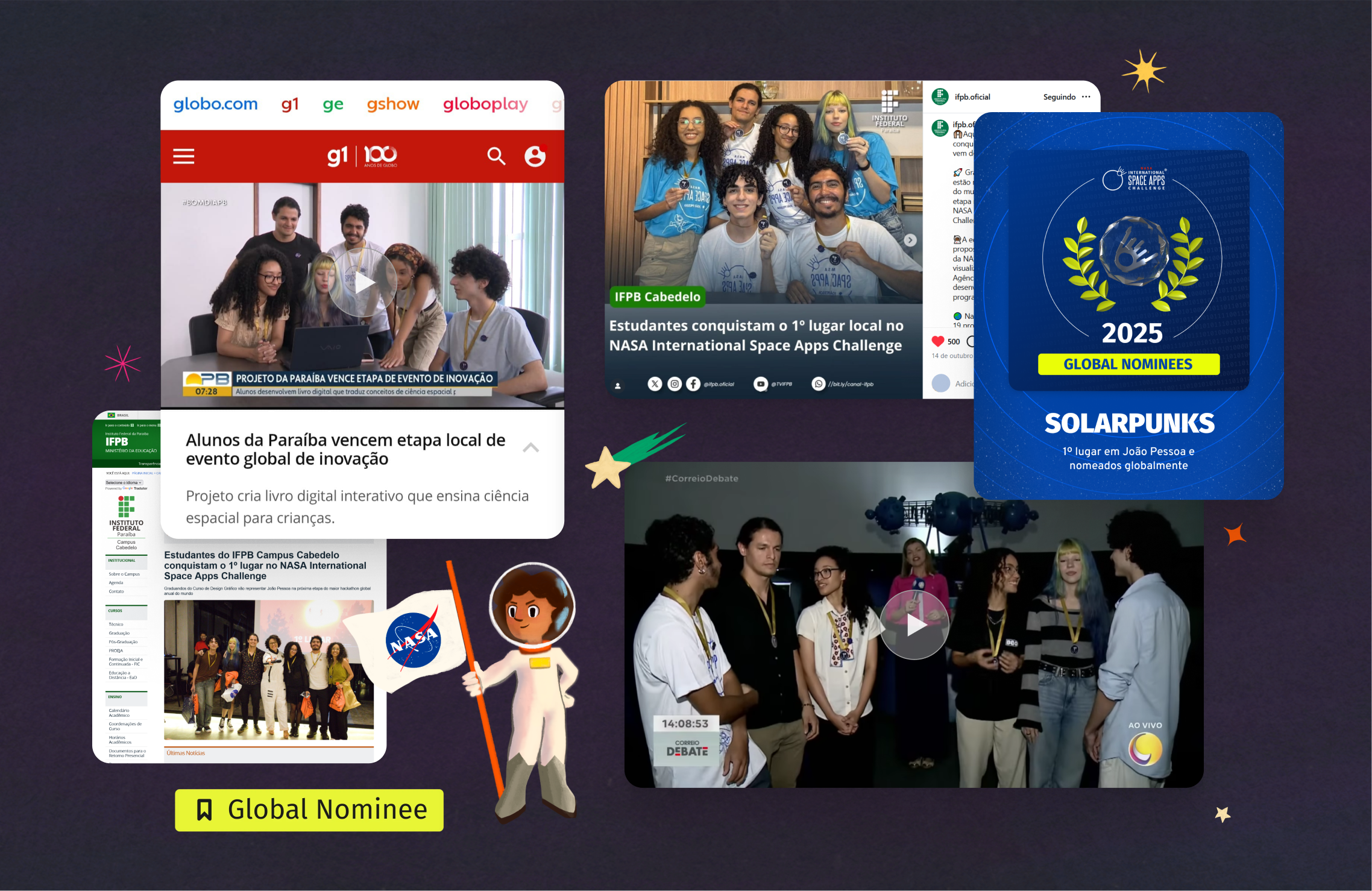 Reunião de capturas de tela, fotografias e postagens da repercussão da vitória na mídia